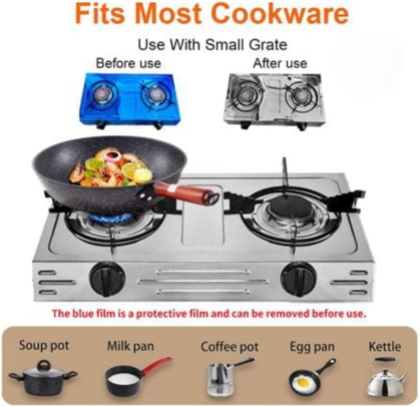 2-Burner Gas Stove with Piezoelectric Ignition, Stainless Steel Drip Pan, Individual Burner Control, 304 Stainless Steel Body