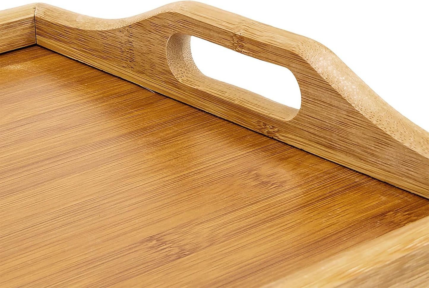 Relaxdays Bamboo Wooden Breakfast in Bed Tray, 50 x 30 x 23 cm Serving Tray With Folding Legs And Handles, Natural Brown