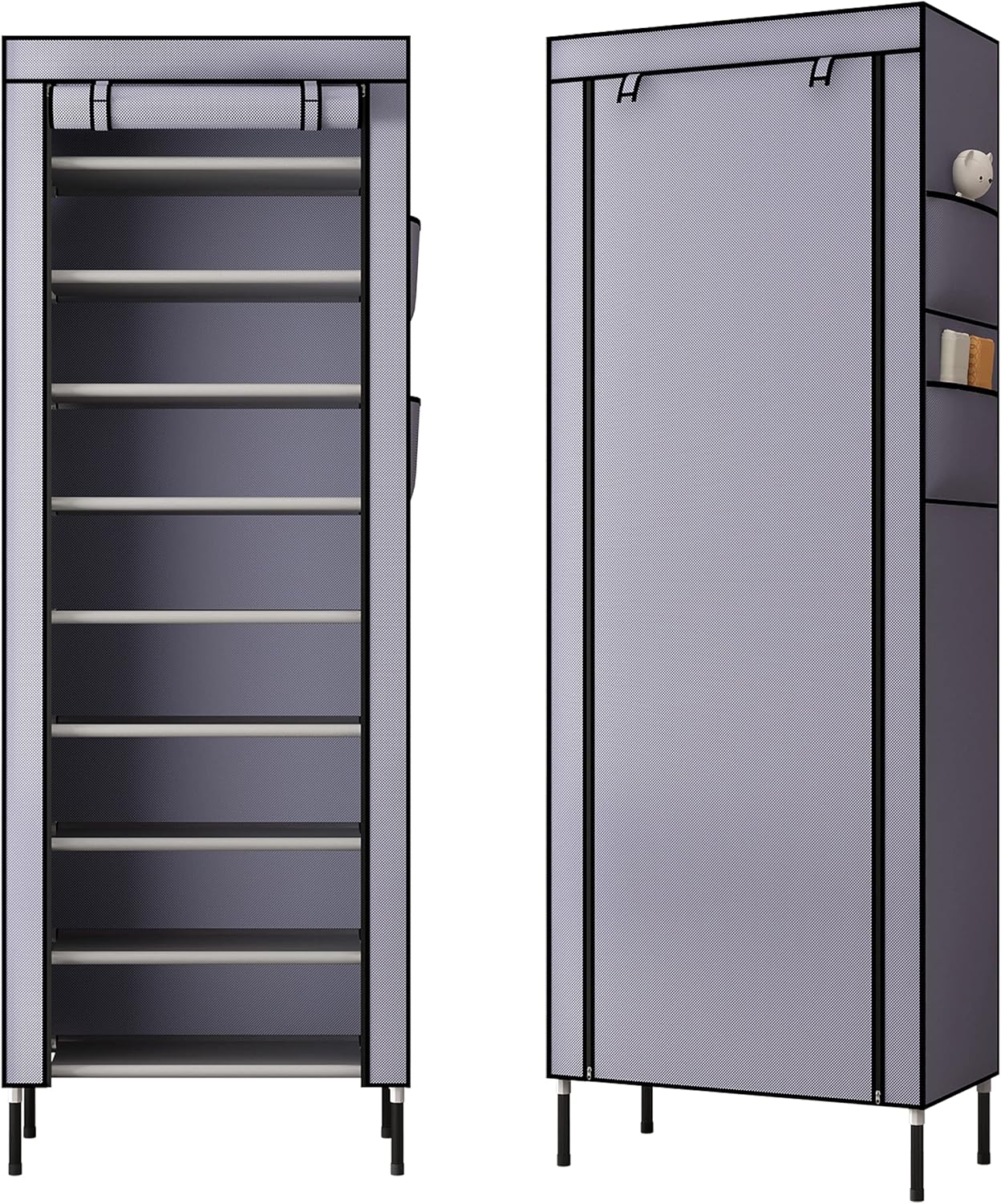S203 10 Tiers 16mm Extra Thicken Poles Sturdy Shoe Cabinet Tower Storage Organizer Shoe Rack Stand 60 x 28 x 170cm with Extra Thicken 420D Oxford Fabric Dustproof Cover Hold Up To 30 Pairs