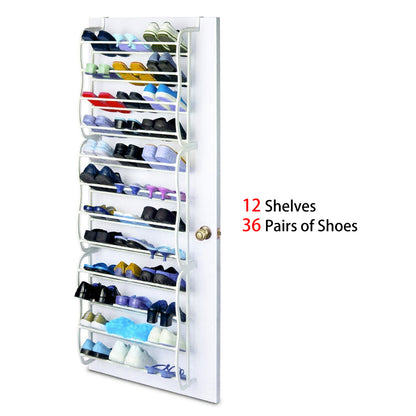 36 Pairs Over-The-Door Shoe Rack 12 Layers Wall Hanging Closet Shoe Organizer Storage Stand