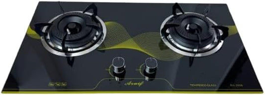 2-Burner Glass Gas Stove, Black Tempered Glass Top, Manual Ignition