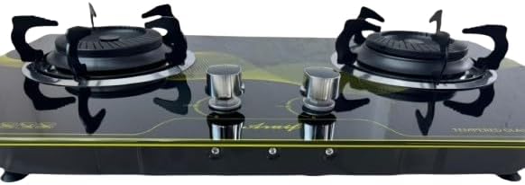 2-Burner Glass Gas Stove, Black Tempered Glass Top, Manual Ignition