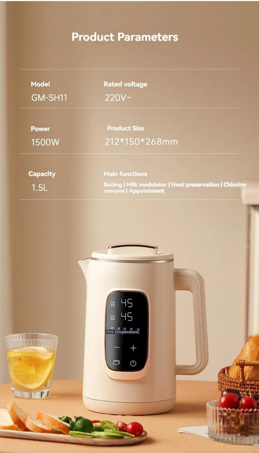 Digital Electric Kettle with Temperature Control, LED Display, 1.7L, White and Rose Gold