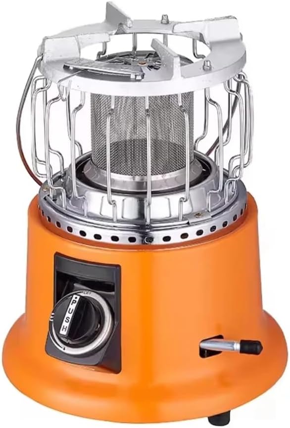 Portable Gas Heater, Orange, Indoor Outdoor Camping Heating Stove with Safety Cage