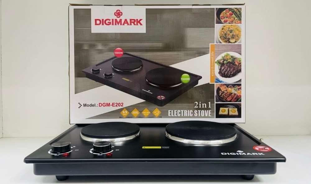 2-in-1 Electric Stove, Model DGM-E202, 1500W + 1000W, Double Hot Plate Cooktop, Black