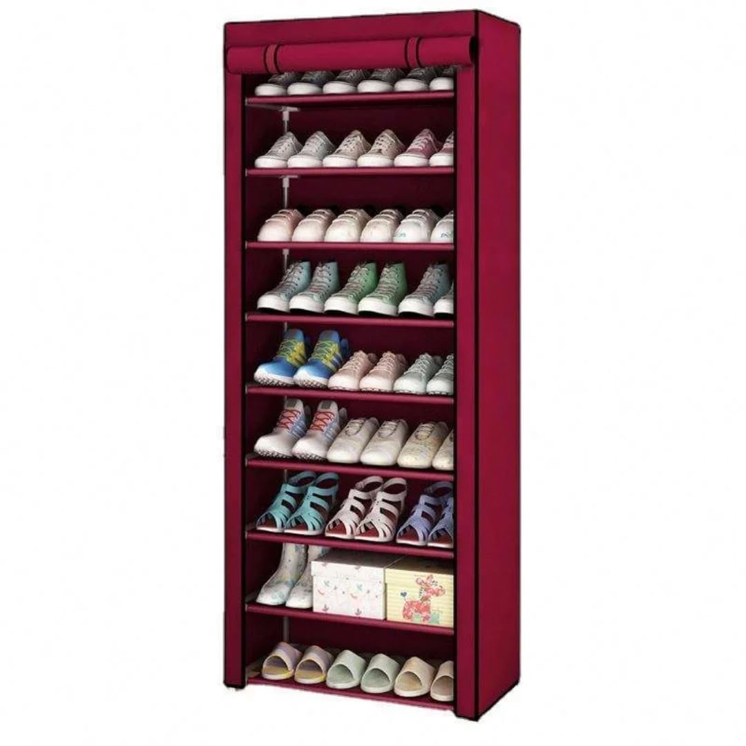 10-Tier Portable Shoe Rack with Roll-Up Cover, Fabric Storage Organizer, 30 Pairs Capacity, Space-Saving Design for Home (Black)