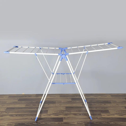 Foldable Laundry Drying Rack, Metal Frame, Gullwing Design, Indoor and Outdoor Use, Expandable Clothes Airer with Multiple Drying Rails (white and blue)
