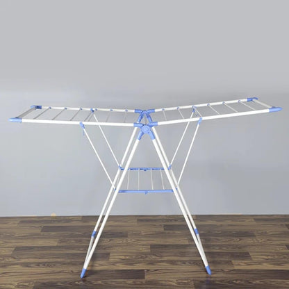 Foldable Laundry Drying Rack, Metal Frame, Gullwing Design, Indoor and Outdoor Use, Expandable Clothes Airer with Multiple Drying Rails (white and blue)