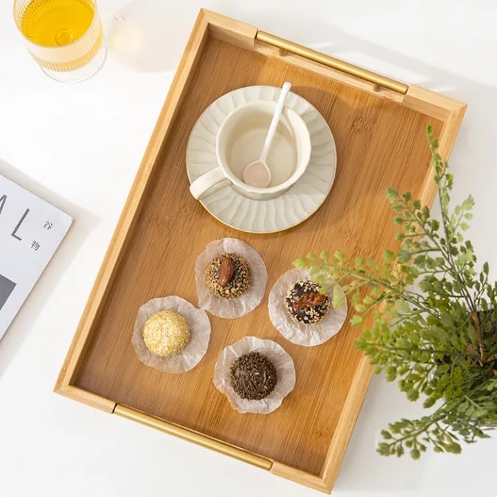 Wooden Serving Trays Set, 3 Nesting Trays with Handles, Light Oak