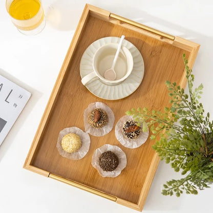 Wooden Serving Trays Set, 3 Nesting Trays with Handles, Light Oak