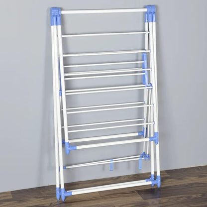 Foldable Laundry Drying Rack, Metal Frame, Gullwing Design, Indoor and Outdoor Use, Expandable Clothes Airer with Multiple Drying Rails (white and blue)