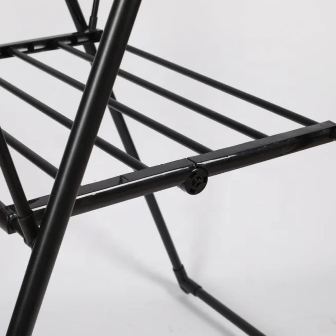 Foldable Laundry Drying Rack, Metal Frame, Gullwing Design, Indoor and Outdoor Use, Expandable Clothes Airer with Multiple Drying Rails (Black)