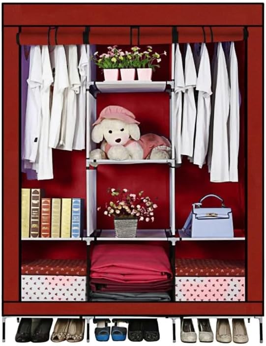 3 Doors Storage Wardrobe Model 88130, Portable Fabric Closet Organizer with Shelves, Brown, 130x45x175 cm (Brown)