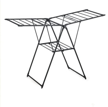 Foldable Laundry Drying Rack, Metal Frame, Gullwing Design, Indoor and Outdoor Use, Expandable Clothes Airer with Multiple Drying Rails (white and blue)