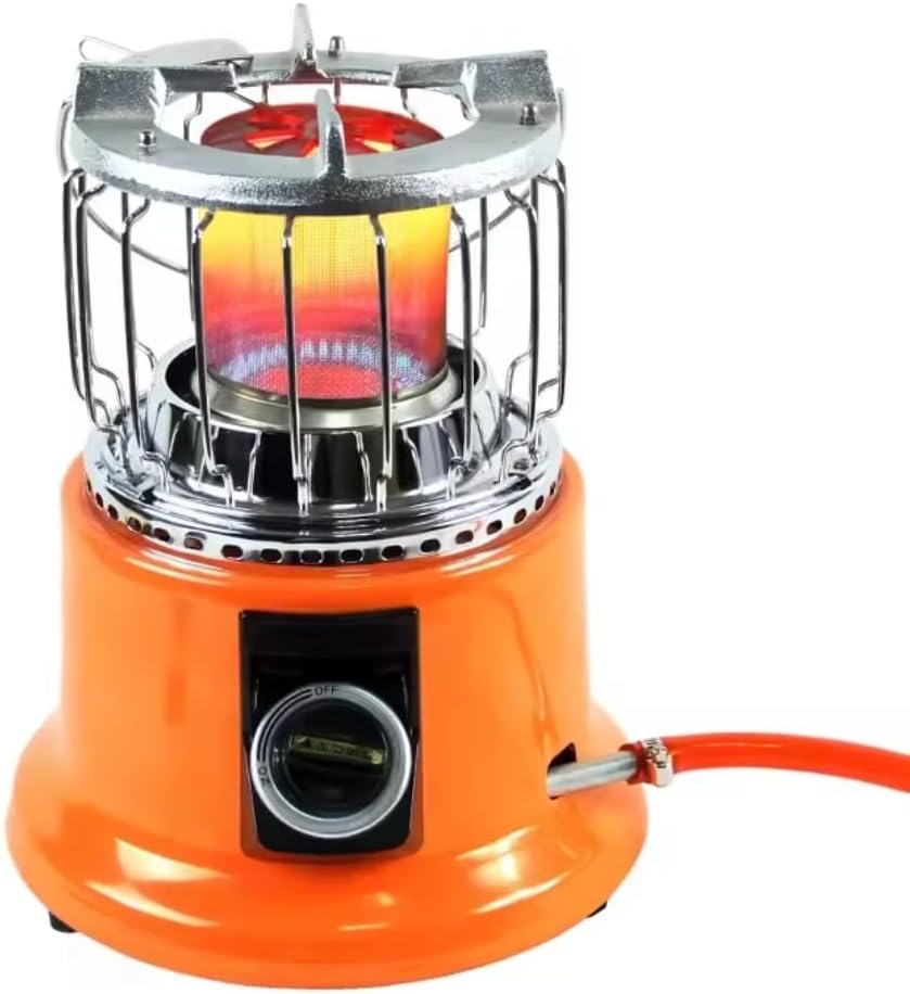 Portable Gas Heater, Orange, Indoor Outdoor Camping Heating Stove with Safety Cage