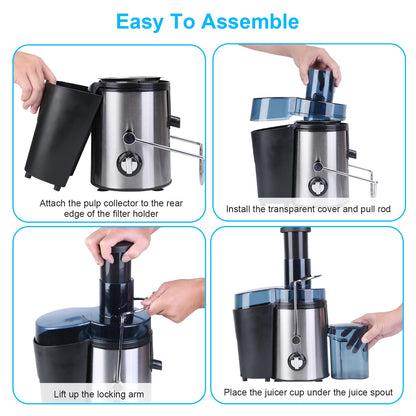 1Pc Centrifugal Juicer Juice Extractor With 2 Speeds 2.6in Wide Feed Chute 17Oz Juicer Cup 54Oz Pulp Collector Electric Juicer For Fruits Vegetables
