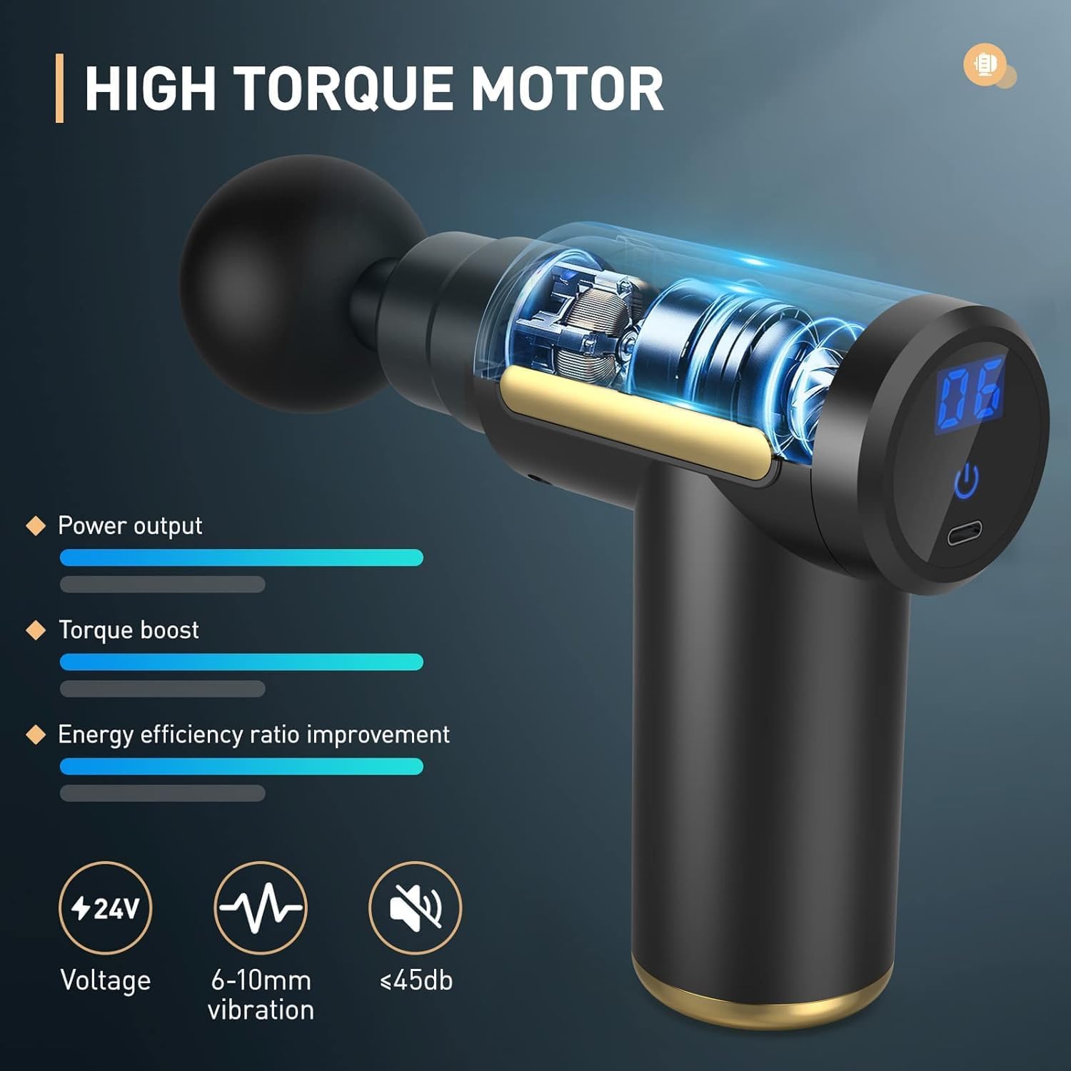 Massage Gun, Muscle Massage Gun with 7 Heads and 3500RPM, 6 Speeds Anti Slip Electric Handheld Massagers,Massage Gun Deep Tissue for Body Relax (Dark Grey)