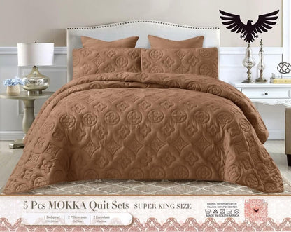 5 pieces bed spread super king cl(1 super king mokka quilt,2 standard pillow cases and 2 continental pillow cases) (Blue)