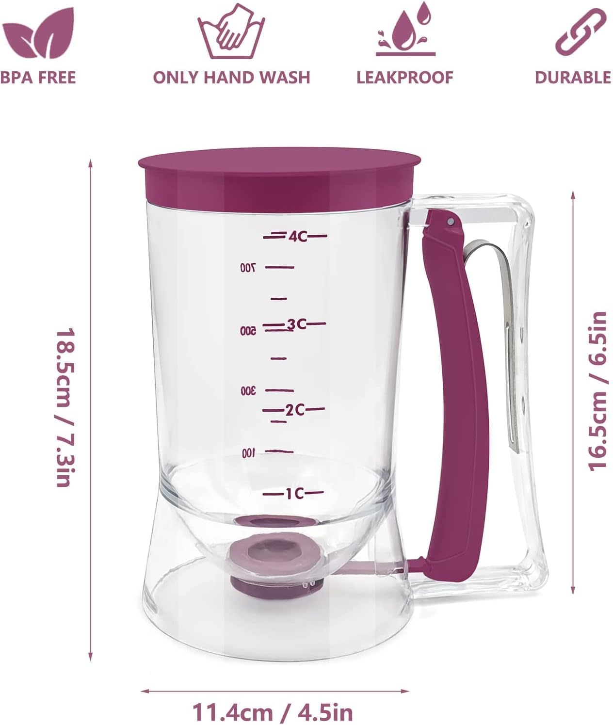 Pancake Cupcake Batter Dispenser, Bakeware Maker with Measuring Label, Perfect Baking Tool for Cupcakes, Waffles, Muffin Mix, Cake or Any Baked Goods