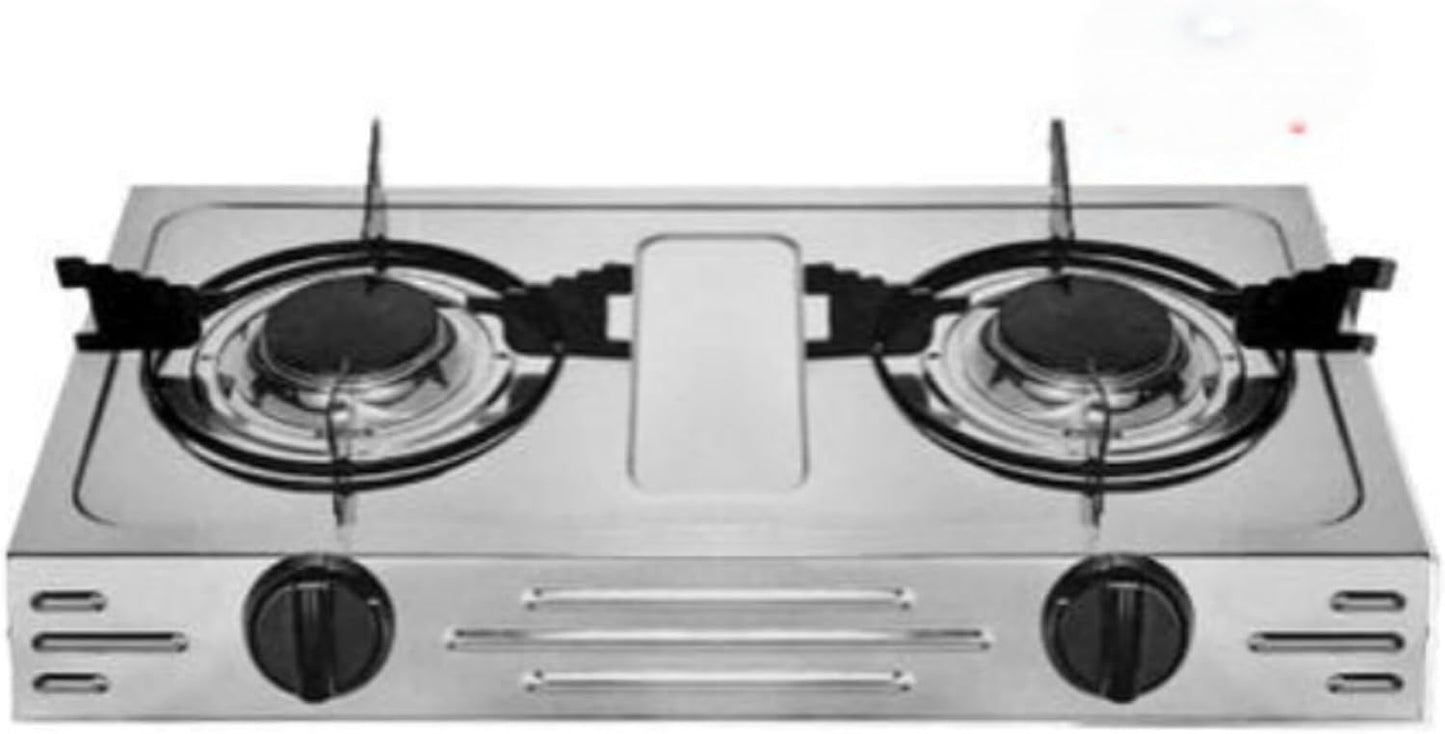 2-Burner Gas Stove with Piezoelectric Ignition, Stainless Steel Drip Pan, Individual Burner Control, 304 Stainless Steel Body
