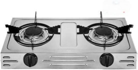 2-Burner Gas Stove with Piezoelectric Ignition, Stainless Steel Drip Pan, Individual Burner Control, 304 Stainless Steel Body