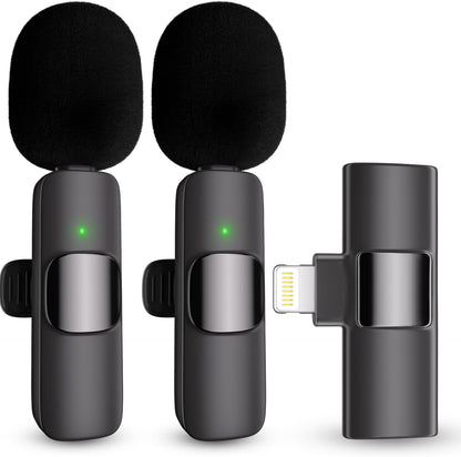 Wireless Microphone for iPhone, iPad, Cordless Lavalier Lapel Omnidirectional Condenser Recording Mic for Video Recording, Live Streaming, Interview Podcast Vlog YouTube Tiktok(2 Pack)