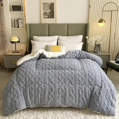 5 pcs Quilted comforter set 2 x standard pillows case 2 x conti pillow case 1 x Quilted comforter setPlush Sherpa Blanket, Double-Sided Fleece Throw, Sage Green, Soft Quilted Design