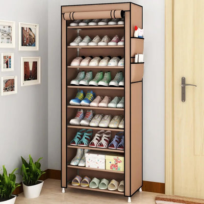 10-Tier Portable Shoe Rack with Roll-Up Cover, Fabric Storage Organizer, 30 Pairs Capacity, Space-Saving Design for Home (Black)