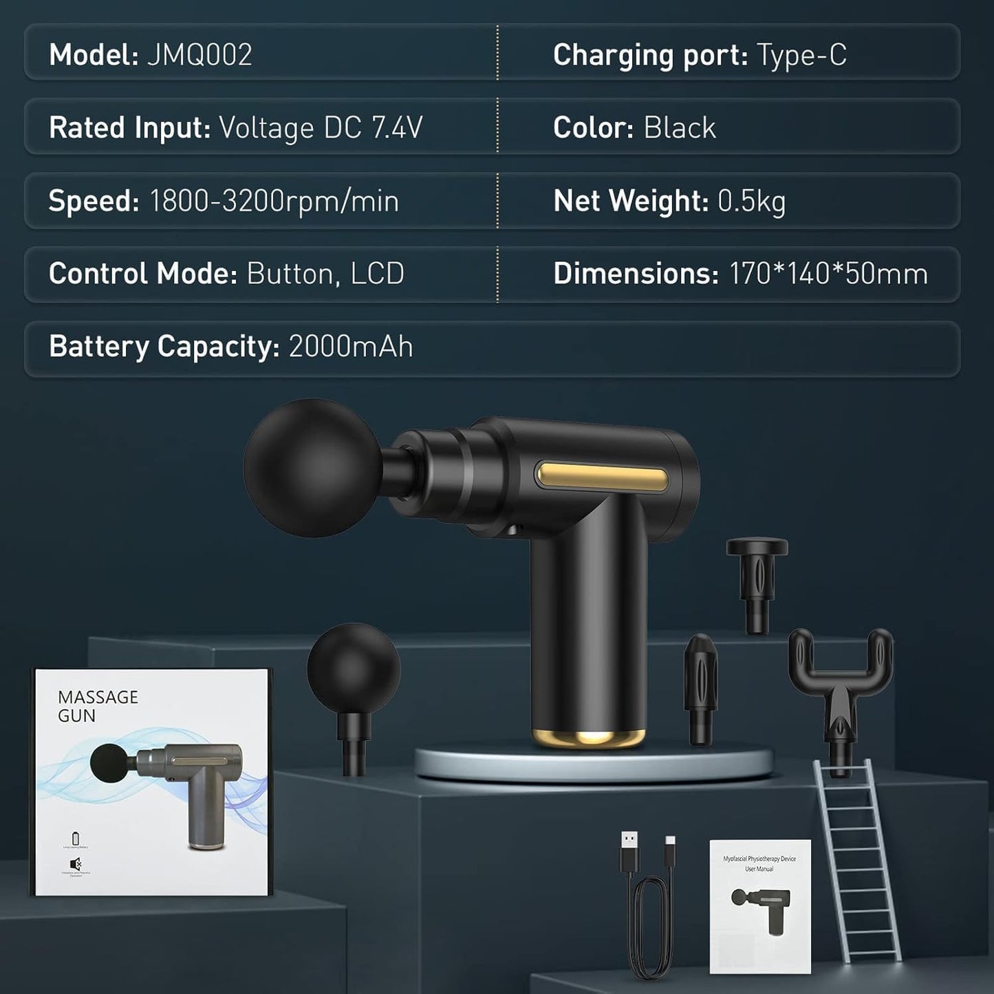 Massage Gun, Muscle Massage Gun with 7 Heads and 3500RPM, 6 Speeds Anti Slip Electric Handheld Massagers,Massage Gun Deep Tissue for Body Relax (Dark Grey)