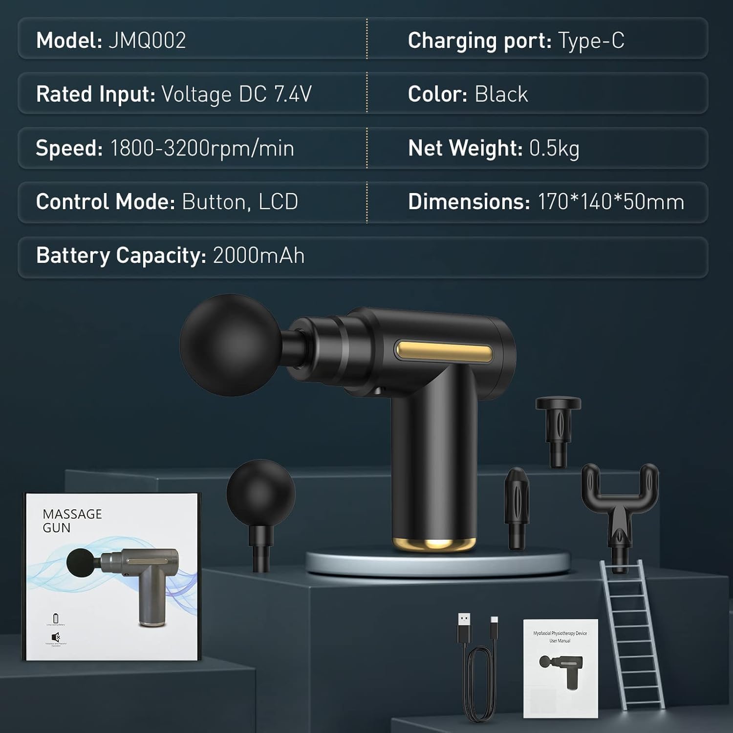 Massage Gun, Muscle Massage Gun with 7 Heads and 3500RPM, 6 Speeds Anti Slip Electric Handheld Massagers,Massage Gun Deep Tissue for Body Relax (Dark Grey)