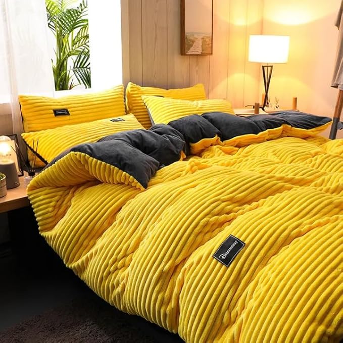 Heavy 5 pieces bed spread set queen size heavy for winter (Yellow)