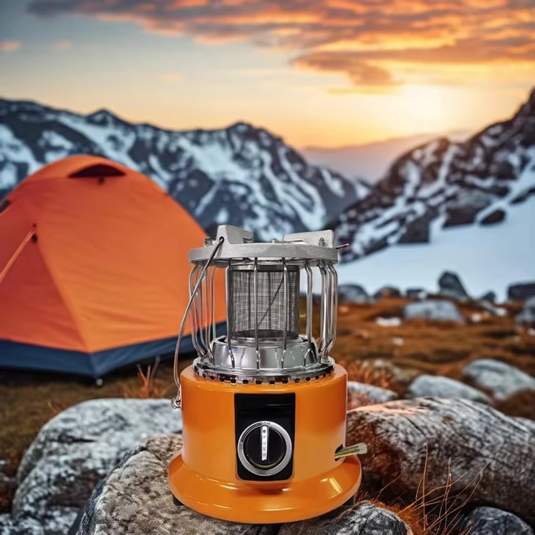 Portable Gas Heater, Orange, Indoor Outdoor Camping Heating Stove with Safety Cage