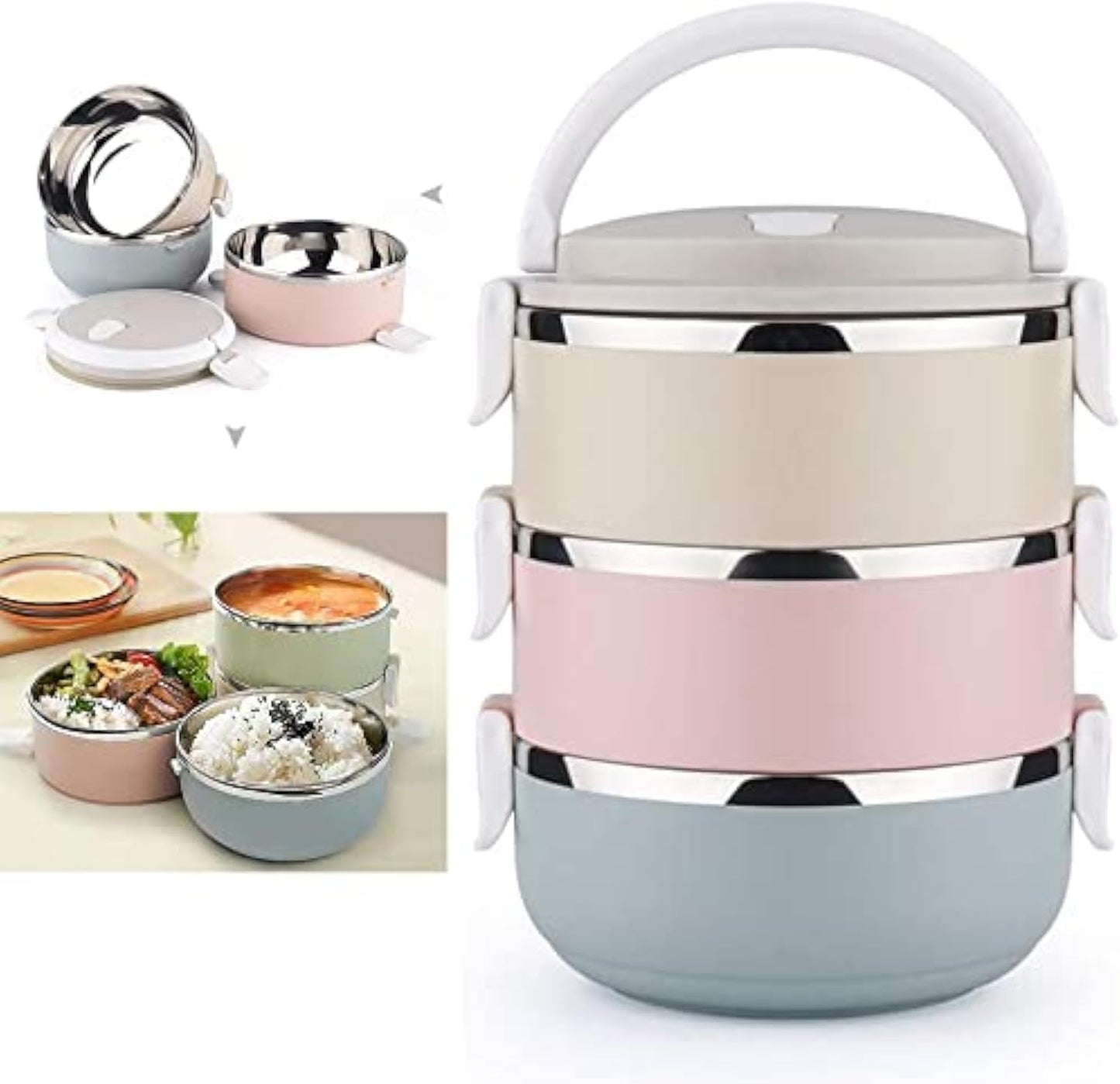 Bento Box Stainless Steel Lunch Box Multi Layers Stackable Leak-Proof Thermal Bento Boxes for Kids Adults Portable Food Container for School Office Work Home Picnic 2.1L (3 Layer)