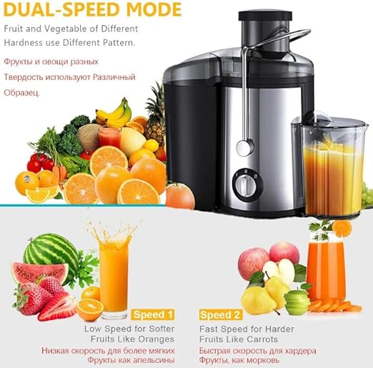 Electric Juice Extractor, Wide Mouth Centrifugal Juicer Machine, Stainless Steel and Black