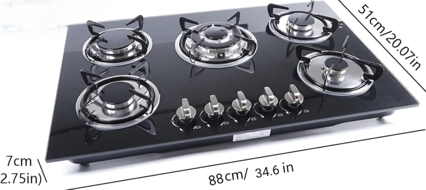5 Burner 30 Inch Built-in LPG/Propane Gas Stove Top Glass Surface Cast Iron Cooktop UL/ETL Certified 5-GCW-LPG