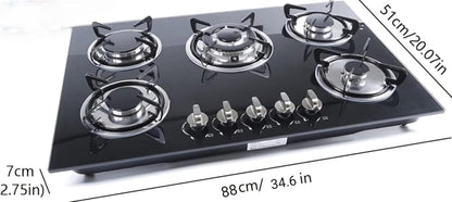 5 Burner 30 Inch Built-in LPG/Propane Gas Stove Top Glass Surface Cast Iron Cooktop UL/ETL Certified 5-GCW-LPG