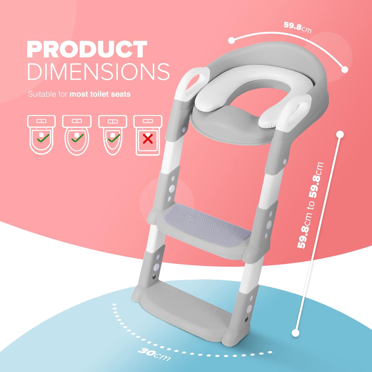 KIDOOLA Adjustable Potty Ladder Seat for Toilet Training with Steps,Handle & Soft Cushion Design Non Slip & e Efficient Toddlers & Children Foldable & Easy Assembly Splash Guard Included Grey