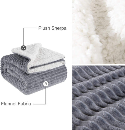 Ever Green Sherpa Fleece Throw Blanket queen Size for Couch - Thick and Warm, Soft Fuzzy Plush Blanke for Winter, Grey, 60x80 Inches (Grey)