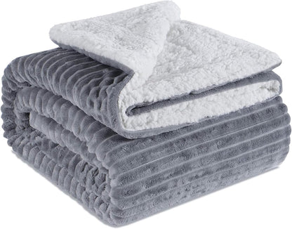 Ever Green Sherpa Fleece Throw Blanket queen Size for Couch - Thick and Warm, Soft Fuzzy Plush Blanke for Winter, Grey, 60x80 Inches (Grey)