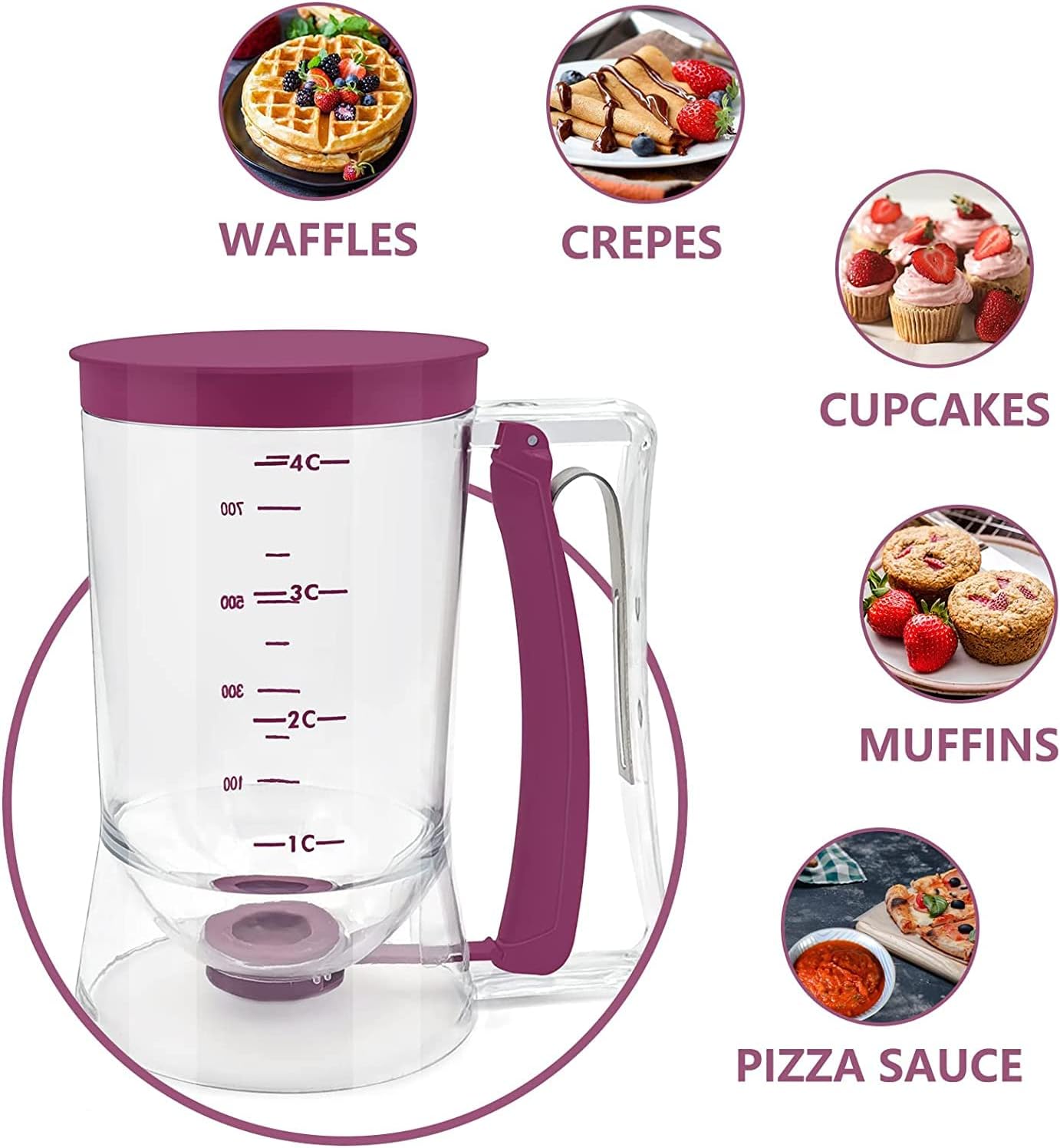 Pancake Cupcake Batter Dispenser, Bakeware Maker with Measuring Label, Perfect Baking Tool for Cupcakes, Waffles, Muffin Mix, Cake or Any Baked Goods