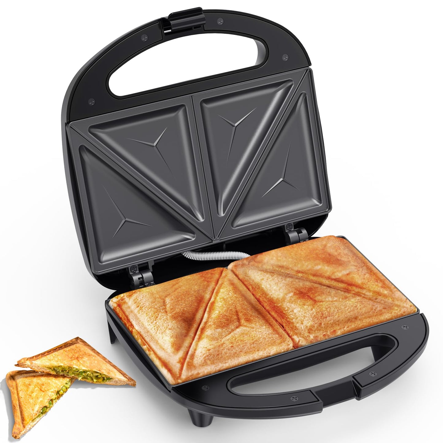 Snailar 2 Slice Sandwich Toaster with Grill Plates, Non-Stick, PFOA Free, Cool Touch Handle, 750W, Black