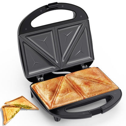 Snailar 2 Slice Sandwich Toaster with Grill Plates, Non-Stick, PFOA Free, Cool Touch Handle, 750W, Black