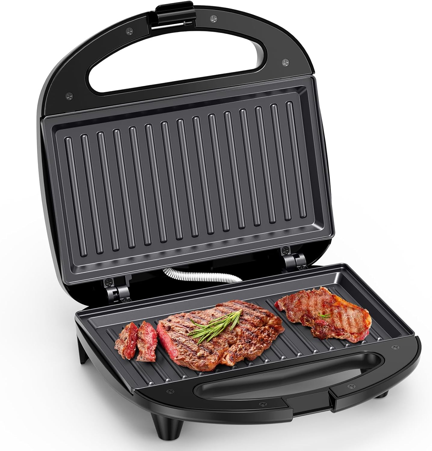 Snailar 2 Slice Sandwich Toaster with Grill Plates, Non-Stick, PFOA Free, Cool Touch Handle, 750W, Black