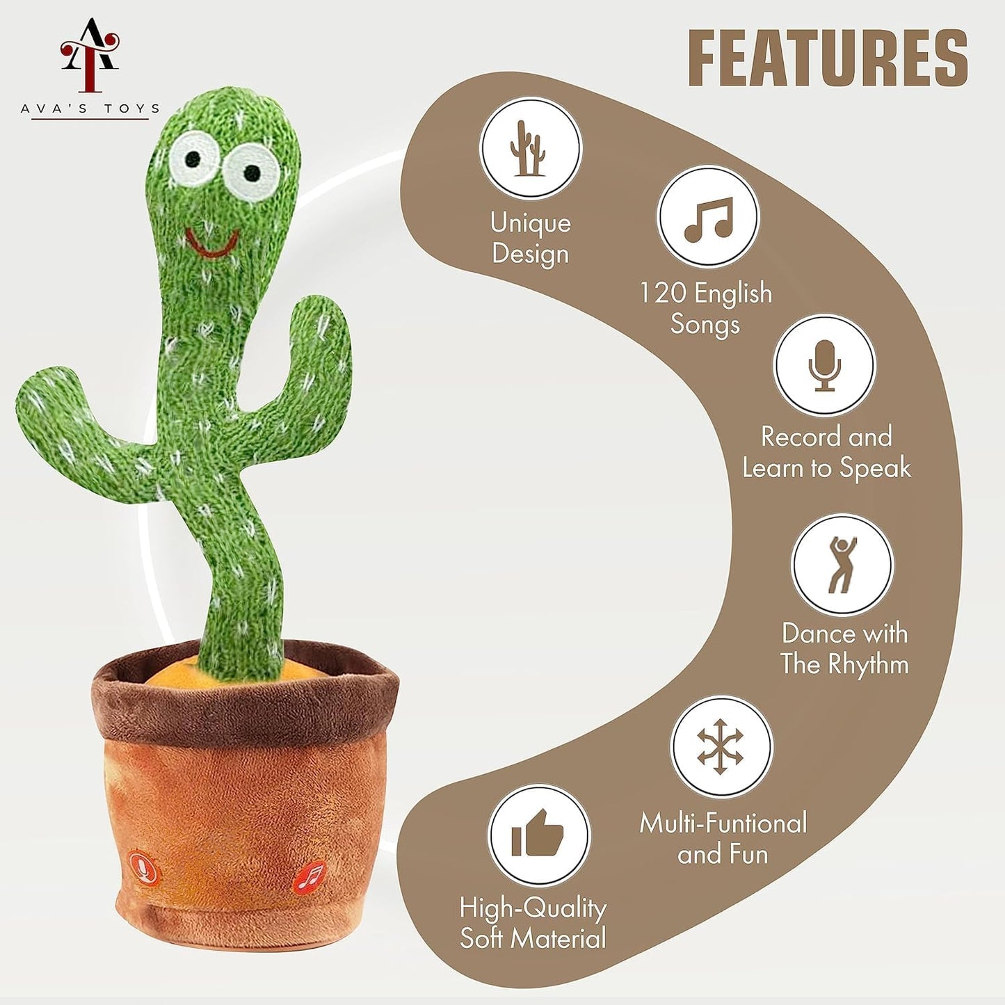 Ava's Toys Dancing Cactus Toy - Talking Cactus Toy for Boys and Girls - Singing Cactus Toy Repeat What You Say - Singing, Dacing, Voice Recording Plush Learning Toys