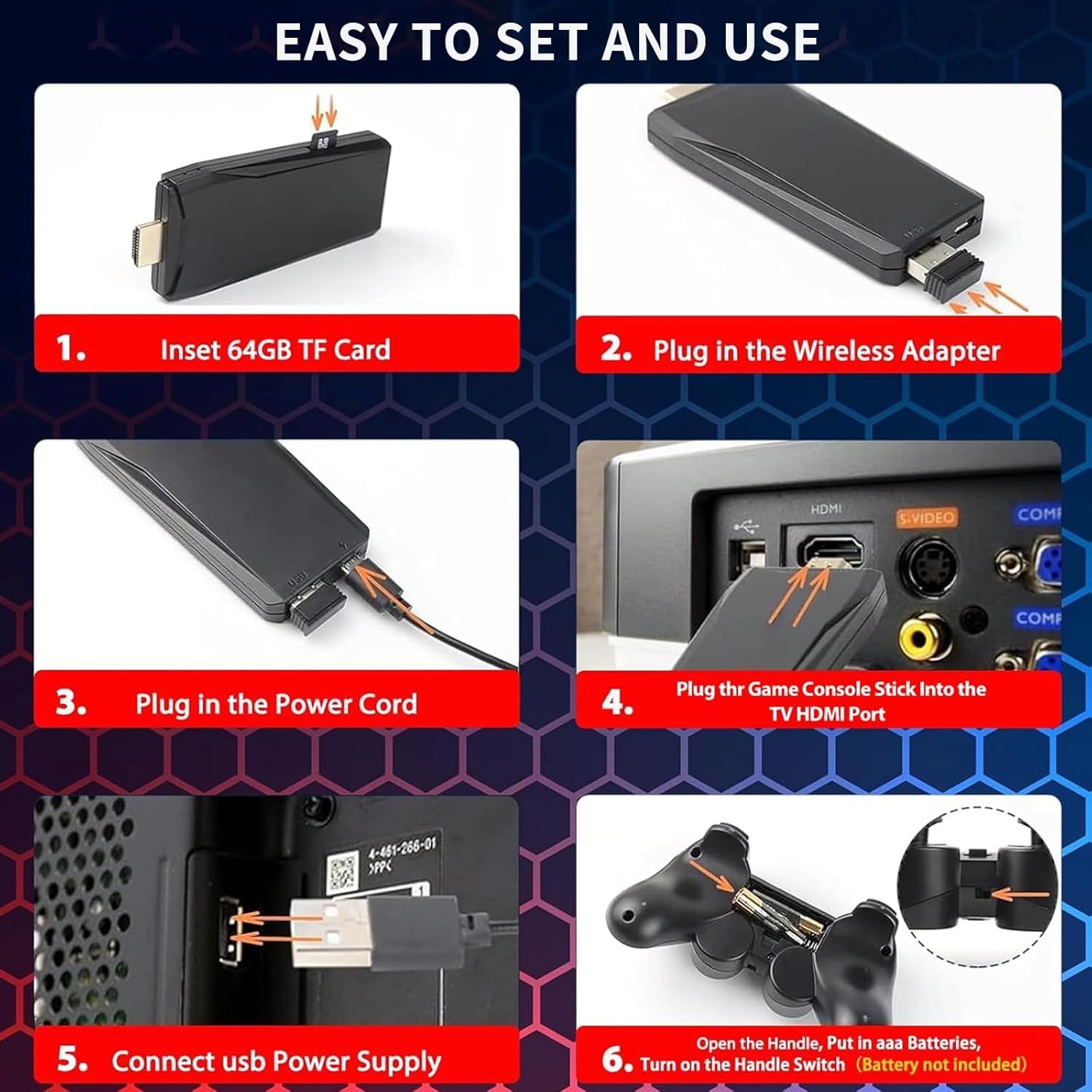 Wireless Retro Game Console, 20000+ Games Retro Gaming Console Classic M8 64G Plug & Play Video TV Game Stick with 2.4G Wireless Controller Gamepad, Nostalgia Gifts for Birthday
