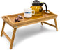 Relaxdays Bamboo Wooden Breakfast in Bed Tray, 50 x 30 x 23 cm Serving Tray With Folding Legs And Handles, Natural Brown