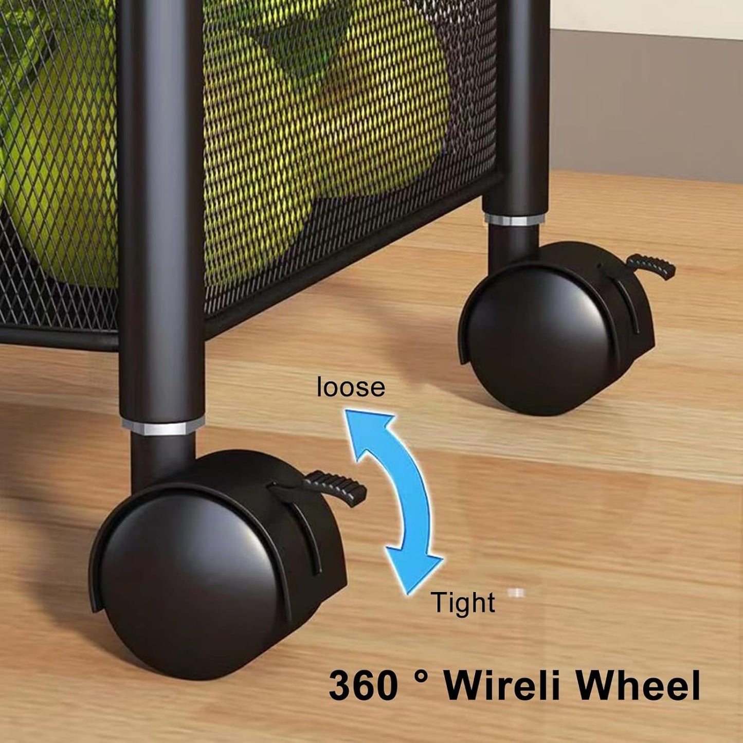 Rotating Storage Rack for Kitchen, Fruit and Vegetable Basket Bowls for Kitchen with Metal Top Lid, 5 Tier Circular Rotating Basket Large Storage Rack with Wheels, Wire Basket Organizer Blac