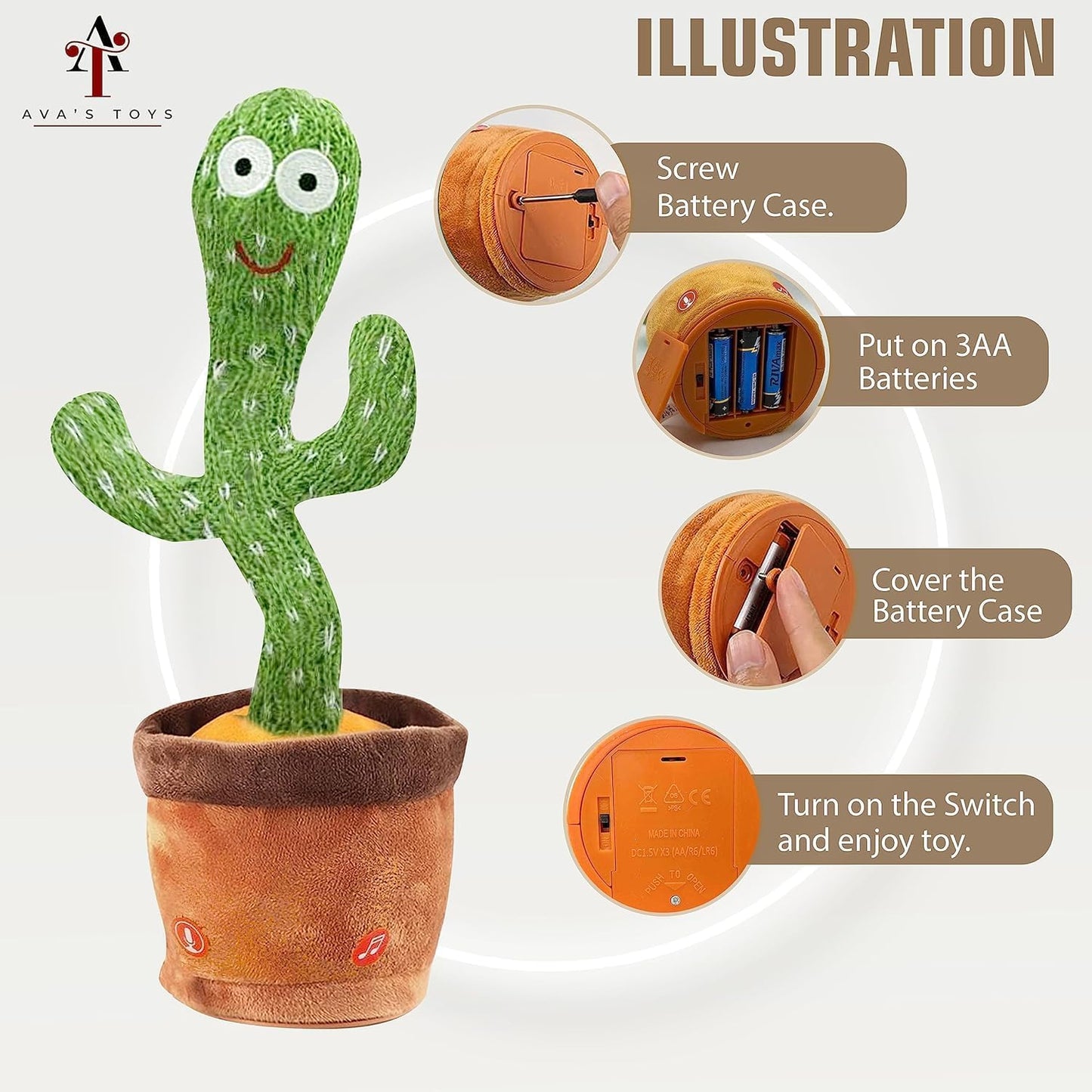 Ava's Toys Dancing Cactus Toy - Talking Cactus Toy for Boys and Girls - Singing Cactus Toy Repeat What You Say - Singing, Dacing, Voice Recording Plush Learning Toys