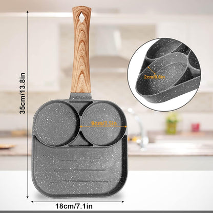 Trade Kite Non-Stick Egg Frying Pan 3 Section – Aluminium Pancake Skillet with Maifan Stone Coating – Breakfast Pan for Eggs, Burgers, Steak – Induction, Gas & Electric Stove Compatible