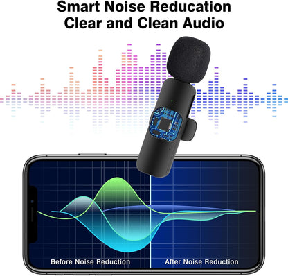 Wireless Microphone for iPhone, iPad, Cordless Lavalier Lapel Omnidirectional Condenser Recording Mic for Video Recording, Live Streaming, Interview Podcast Vlog YouTube Tiktok(2 Pack)